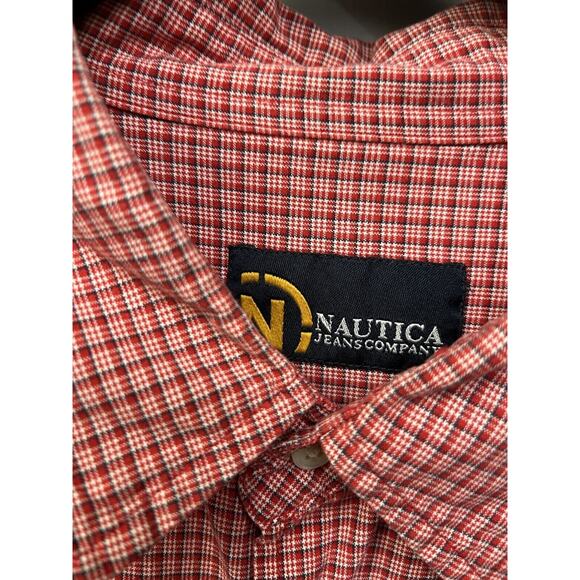 Nautica Jeans Co Button-Front Cotton‎ Shirt XXL Red Blue Plaid Short Sleeve - Picture 3 of 5